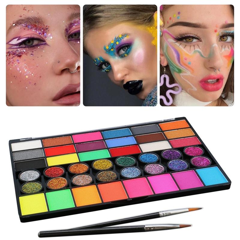 42 Color Water-soluble Face Body Painting Palette with 2 Brushes, 1 Box Stage Makeup Funny Body Painting, Party Face Painting, Stage Makeup Color Paint, Cosmetic 3
