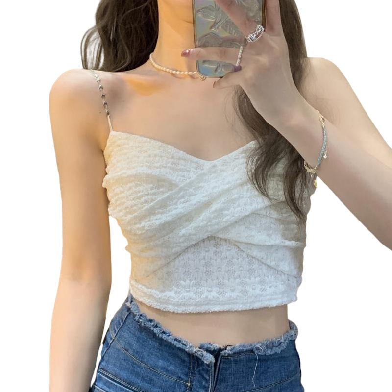 Product Introduction of Women's Strapless Casual Daily Tube Tops, Solid Color Ruched Bandeau Summer Crop Tops with Removable Heart Shape Chain Clean Outfit 26