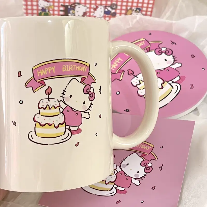 Cốc Đánh Dấu Hello Kitty, Phong Cách Instagram, Ưa Nhìn, Cốc Nước Dễ Thương, Thích Hợp Cho Gia Đình, Phong Cách Cô Gái Trẻ, Cốc Sữa, Có Tay Cầm, Phong Cách Instagram, Cốc Đánh Dấu 3