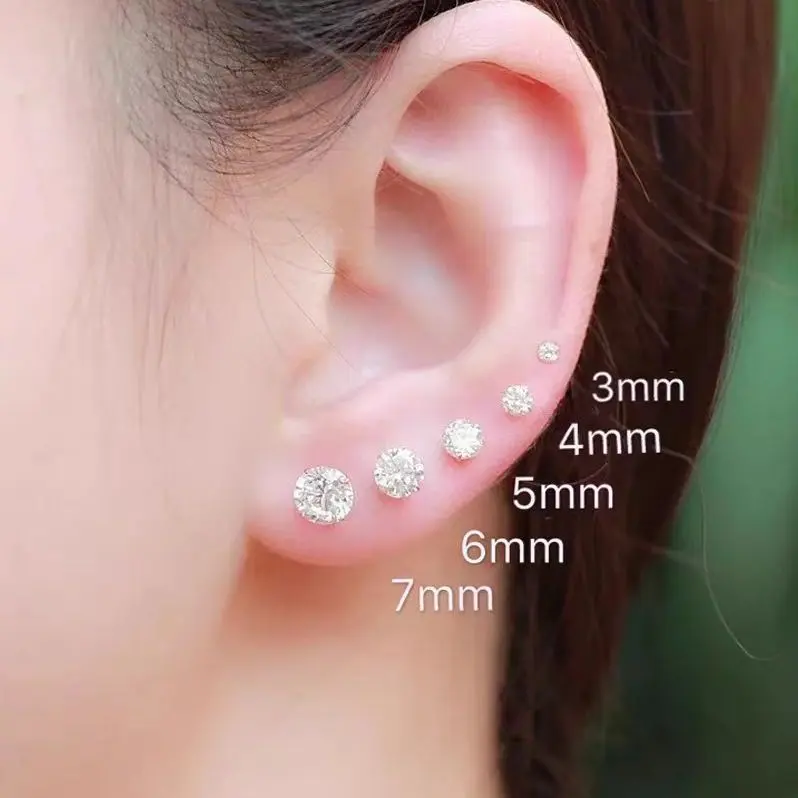 Bông Tai Đinh tán Mini Nhỏ Gọn, Thiết Kế Thời Trang, Đơn Giản Và Dễ Phối Đồ, Zircon Trắng, Chăm Sóc Tai, Cầm Tay