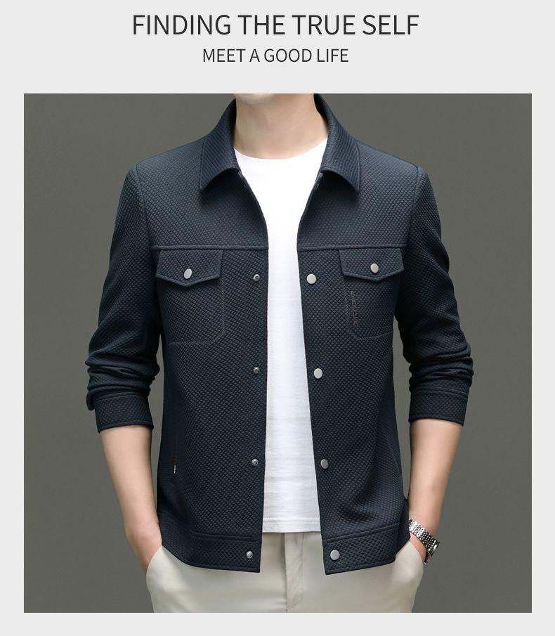 Product Introduction of Spring 2024 Men's Knitted Elastic-Force Jacket Lapel Overalls Korean Style Slim-Fitting Jacket Fashion All-Matching Closed 28