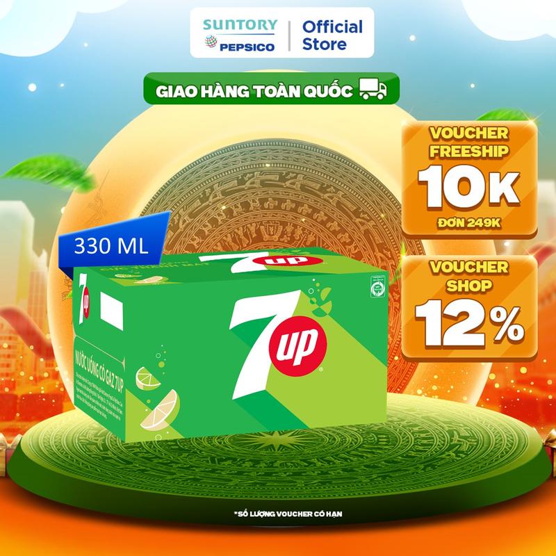 Thùng 24 Chai Nước Ngọt Có Gaz 7Up (330ml/chai)