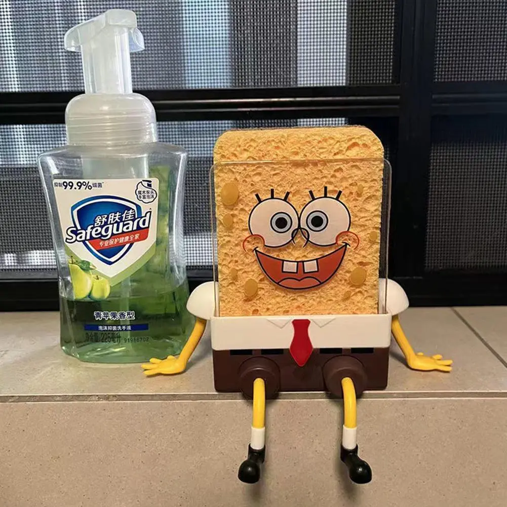 Cute SpongeBob Style Drain Rack Dishwashing Sponge Foaming Dish Decontamination For Kitchen Strong Cleaning