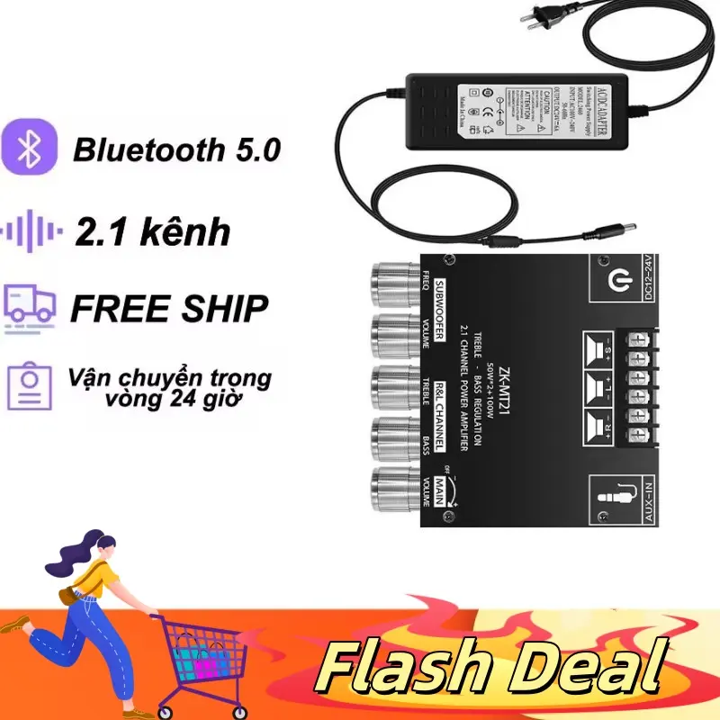 ZK-MT21 Bộ Khuếch Đại Công Suất Âm Thanh Bluetooth TPA3116 2.1 Kênh Bluetooth 5.0 50WX2 Công Suất 100W - Phụ Kiện Earphone Phụ Kiện Earphone Nghe Nhạc Mixer【Flash Deal COD】