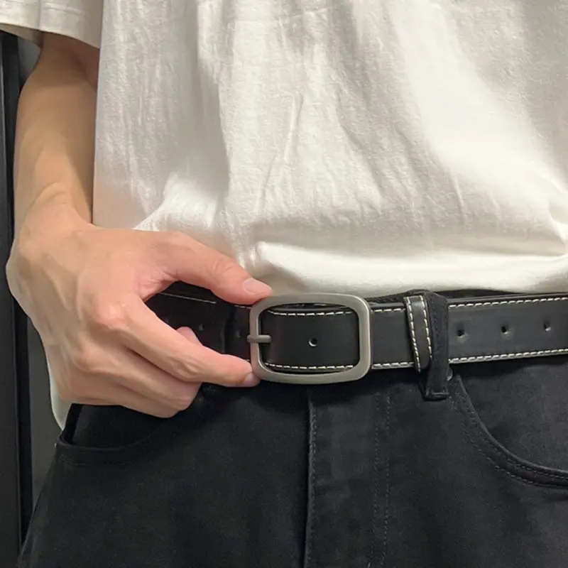 Thắt lưng khoá cài nam nữ dây nịt da thời trang Hàn Quốc dây lưng 3.3cm màu đen quà tặng cho nam PADAS MENSWEAR 7