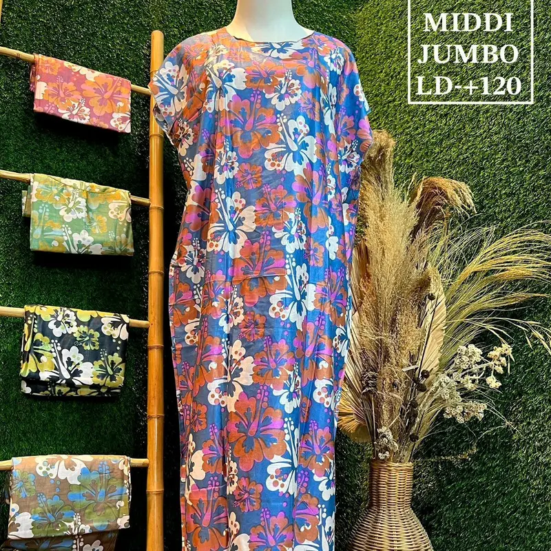 BUNDLING Daster MIDI Jumbo ld -+ 120 cm rayon ( isi 5 pcs ) Bunga daun motif 8