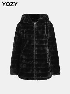 YOZY Women's Solid Color Pocket Zipper Fuzzy Jacket, Casual Long Sleeve Hooded Outerwear f, Fall & Winter Clothes