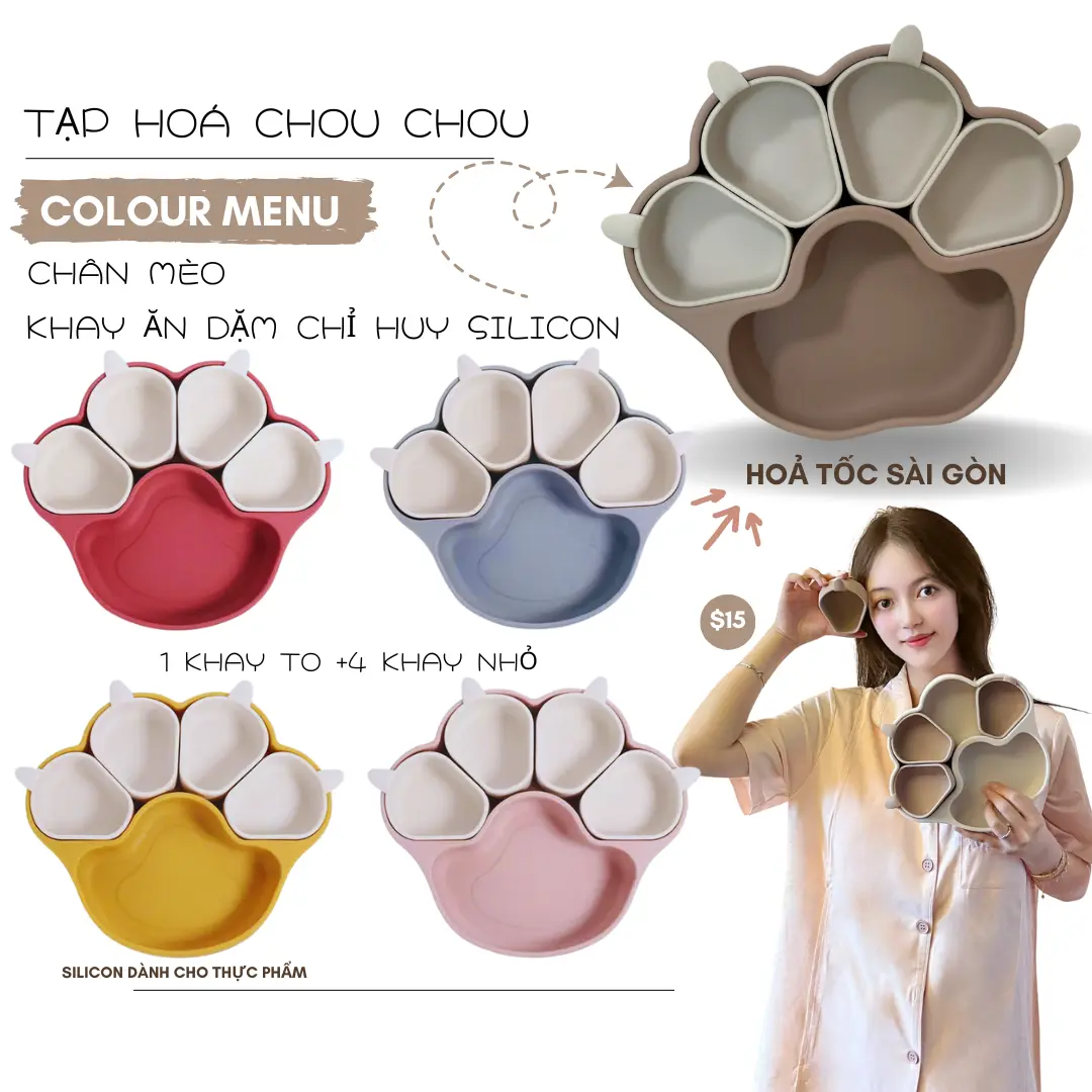 Khay Ăn Dặm Chân Mèo Silicon – Siêu Cưng, Siêu Tiện Lợi dành cho Bé trai và Bé Gái