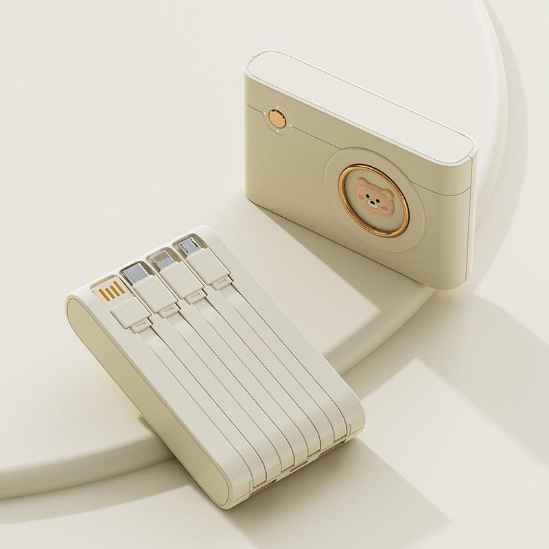 Power Bank Kamera Lucu, Charger Berkualitas Tinggi 30000mAh, Kompatibel dengan Samsung, iPhone, dan Ponsel Android, Antarmuka Type-C, 4 Port USB, Universal untuk Semua Ponsel