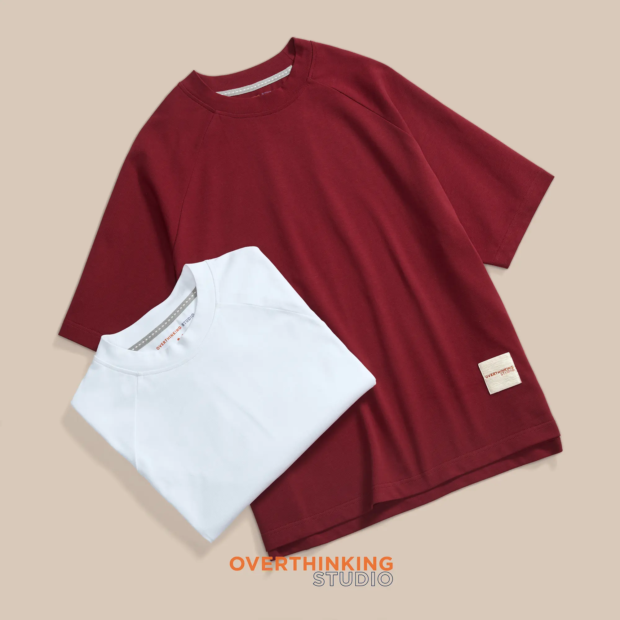 ÁO PHÔNG NAM RAGLAN OVERSIZE - THIẾT KẾ ĐƠN GIẢN, DỄ PHỐI - MÀU ĐỎ & TRẮNG - 310GSM - 100% COTTON - RED & WHITE