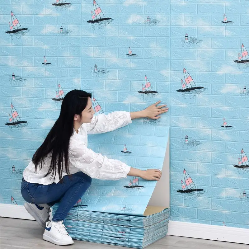 Hình nền tự dính, Miếng Dán Tường 3D, Không thấm nước và chống ẩm, Thích hợp cho phòng ngủ, Tường gạch bọt, Trang trí chống va chạm, Phong cách Người Nổi Tiếng trên Internet 6