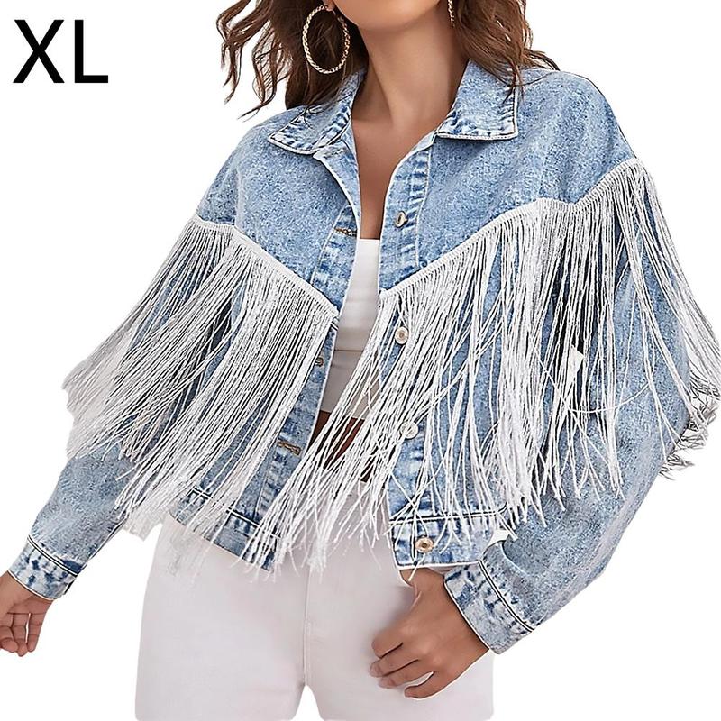 Product Introduction of Short Fringed Denim Jacket Light Blue Loose Fit Club Stage Style Spring Summer New Arrival Women's Fashion Outerwear Top 25