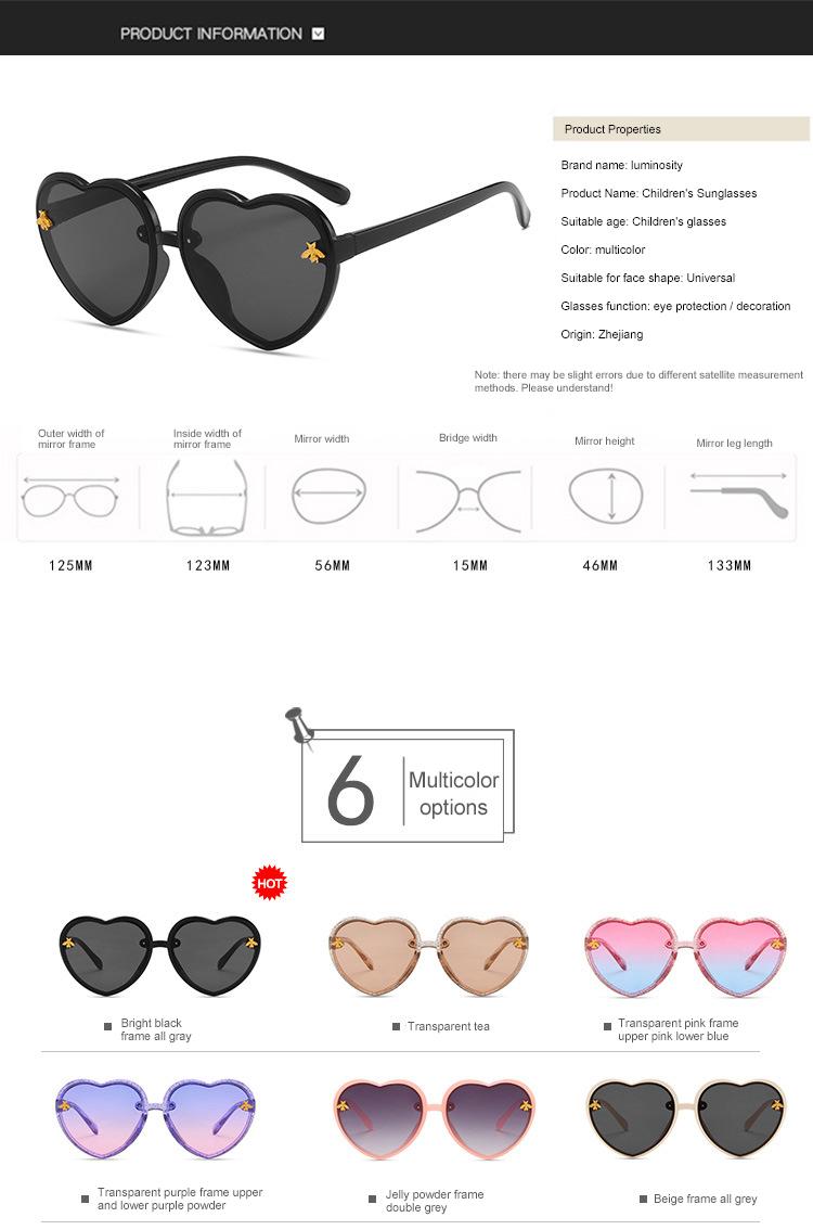 Product Introduction of Cartoon Little Bee Sunglasses For Girl Cute Sweet Heart Shaped Sunshade UV Protection Glasses Outdoor Sports Accessories 27