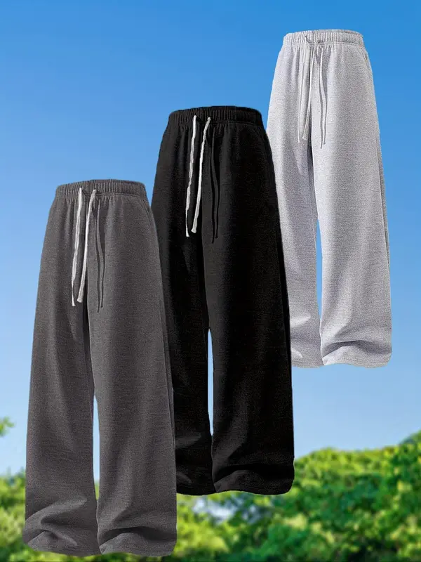Men's Solid Drawstring Waist Sweatpants, Casual Comfy Breathable Jogger Pants for Daily Wear, Men's Trousers for All Seasons, Beige 0