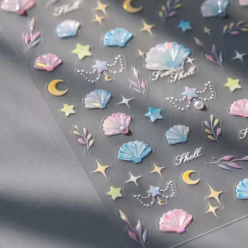 Shell & Star Pattern Nail Art Sticker (1 Sheet), Self Adhesive Nail Decal, DIY Nail Art Decoration for Women & Girls 4