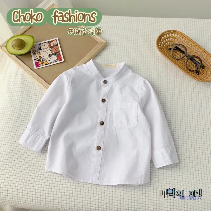 Áo Chokobaby sơ mi trắng cổ trụ tay dài(9-23kg) 4