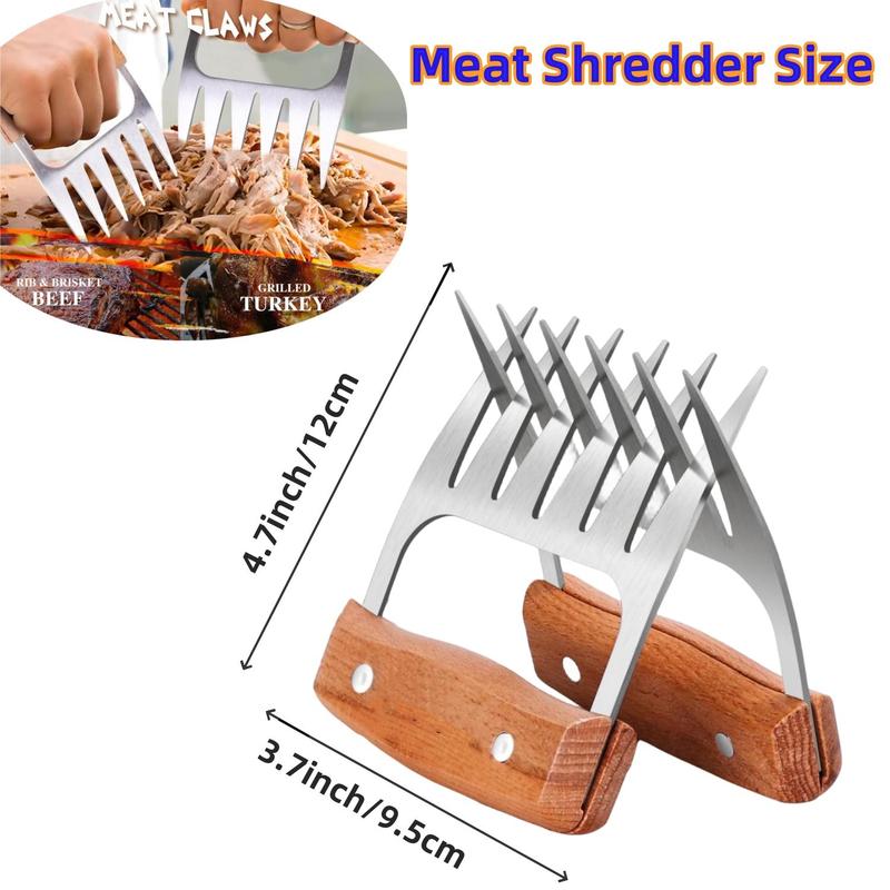 Product Introduction of Stainless Steel Meat Shredder Claws, 2 Counts Wooden Handle Meat Handler Shredder Claws Set, Meat Shredding Tool, Kitchen Utensils & Gadgets 1