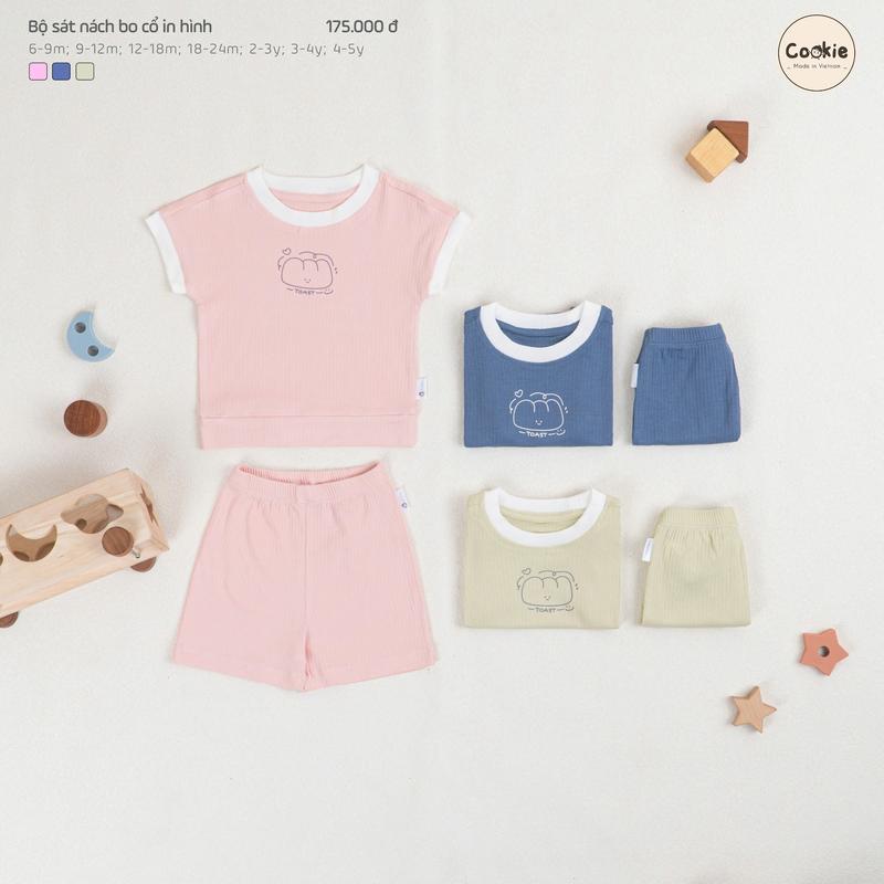  Bộ Quần Áo Mùa Hè Sát Nách Bo Cổ In Hình Cookie Cho Bé Từ 6 Tháng Đến 5 Tuổi Chất Cotton Gân Co Giãn 