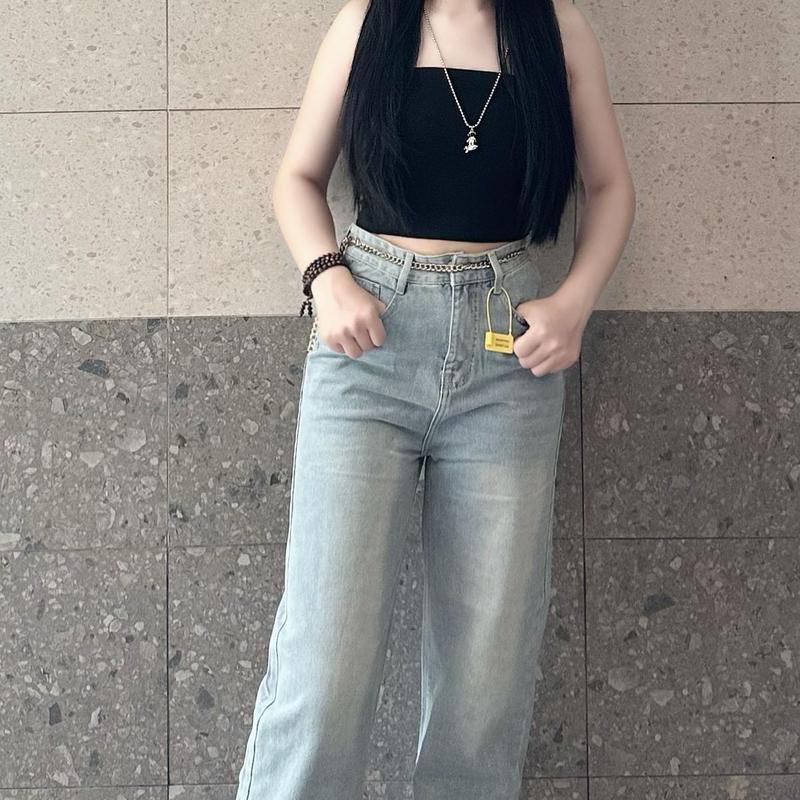 Quần Jeans Nữ Suông Trơn Xanh Nhạt (S-2XL) Vải QC Mềm VM3369 Woment Pants - V.M Kem | BigBuy360 - bigbuy360.vn