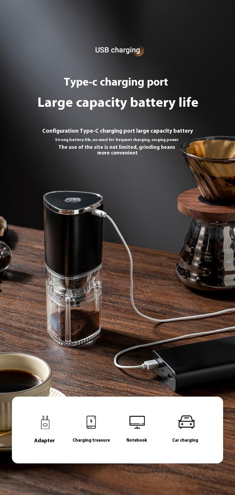 Product Introduction of Electric Coffee Bean Grinder Ultra-Fine Powder Machine Household Small Automatic Grinder Hand-Cranked Cross-Border Coffee Machine 15