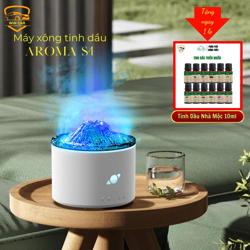 ( Mua 1 Tặng 1 lọ tinh dầu Nhà Mộc) Máy Khuếch Tán Tinh Dầu Phun Sương Tạo Độ Ẩm AROMA S4 hiệu ứng núi lửa, dung tích 250ml Tạo Độ Ẩm Không Khí với đèn Led đa sắc tạo không gian dễ chịu Máy Xông Tinh Dầu Xông Tinh Dầu