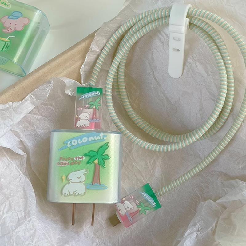 【COD】[Model Terbaru]Pita Pink Charger Protective Case Transparan Anti Folding Protective Case Cocok untuk IP