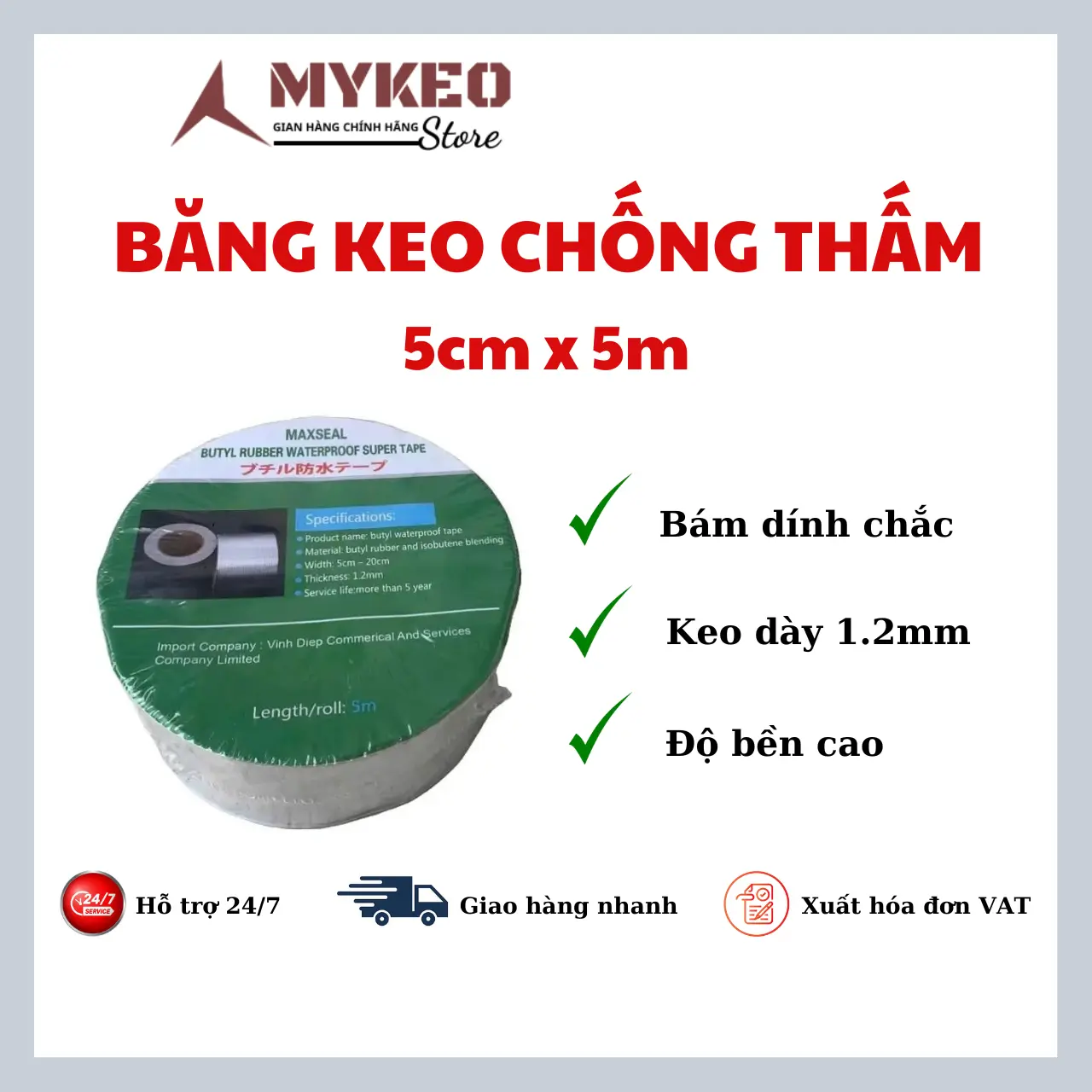 (5cmx5m)- Băng keo chống thấm rộng 5cm dài 5m siêu dính Maxseal