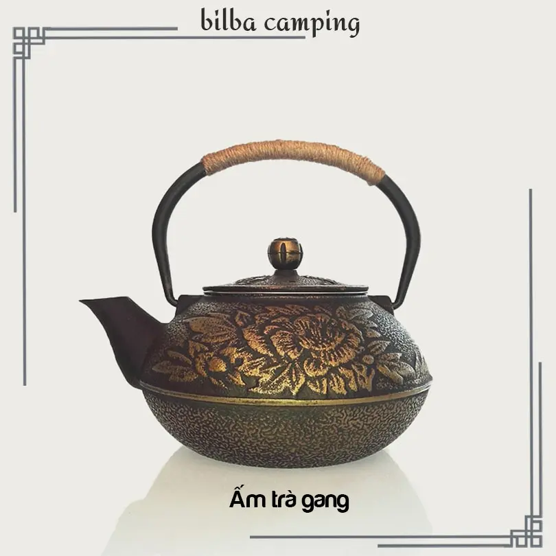 Billba Outdoors - Ấm đun nước bằng gang kiểu Nhật 900ml tetsubin pha trà có thể tháo rời bộ lọc, phong cách Vintage