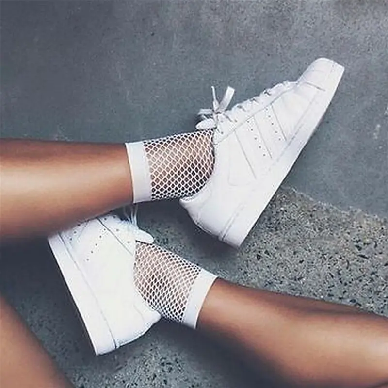 Women White Fishnet Ankle High Socks Lady Mesh Lace Fish Net Short Socks New