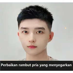 wig pria, wig rambut manusia patch botak pria tak terlihat wig klip kerucut pengganti mulus, cocok untuk dipakai sehari-hari, hitam