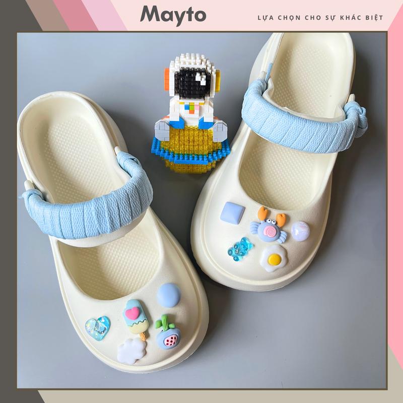 Giày nữ Mayto LÙI 1 SIZE MẪU 2025 sục nữ có quai hậu đế cao 5cm kiểu dáng giày sandal mary jane kèm Sticker + bộ dây phối 5 màu hottrend 2023 CS-15