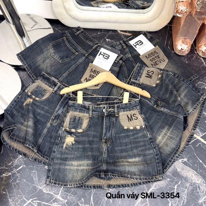 Chân váy jean ngắn Chân váy chữ A có quần trong mài tua rua thêu ,màu rêu siêu nịnh da lưng siêu cao hách dáng