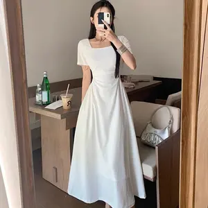 25010 dress putih formal wanita korean style aesthetic midi dress pesta mewah elegan press body terbaru 2025 kekinian party elegant