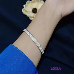 Gelang Tangan Bangle Wanita Ernala TM Permata 2 Baris Minimalis Elegan Modern Titanium Stylish Loxla