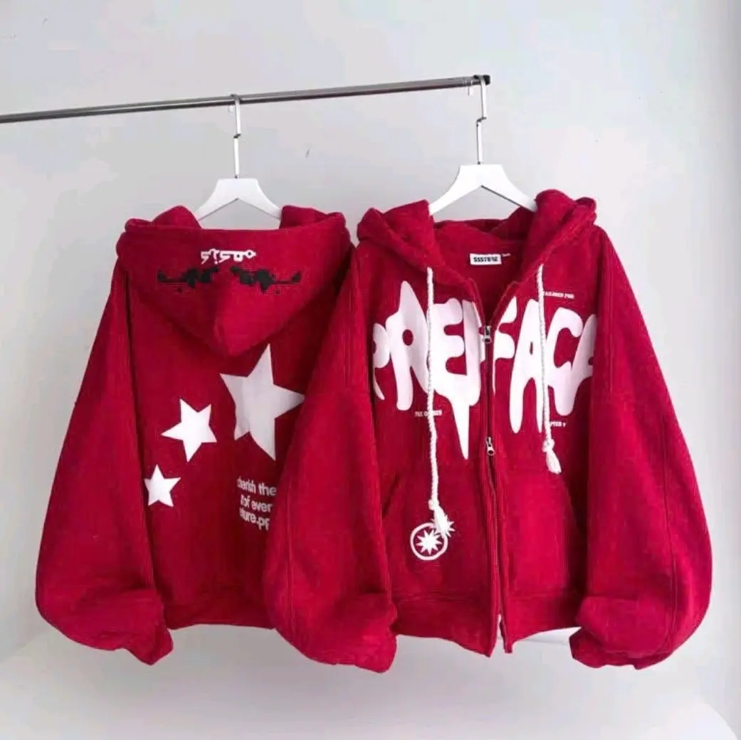 áo khoác thu đông , áo hoodie, áo thời trang, áo khoác chống nắng nam nữ, có khóa kéo, chất liệu nỉ dày dặn, in chữ nổi PREFACE, thời trang phong cách.