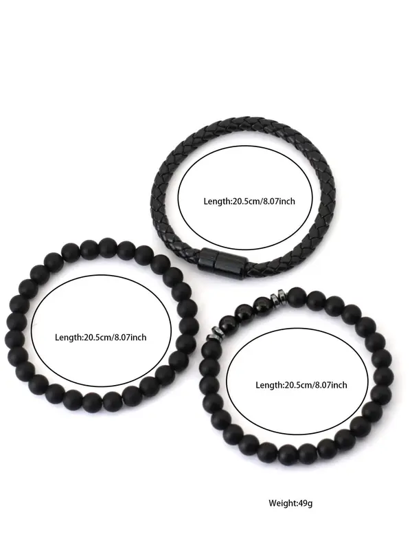 Men's Vintage Beaded & Braided Bracelet, Fashionable Black Onyx Bracelet for Men, Casual Trendy Accessories for Party, Daily Decor 1