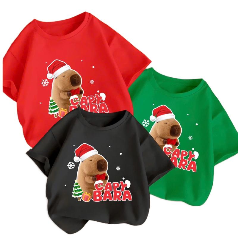  Áo Thun Gia Đình GẤU CAPYPARA NOEL  Nam Nữ Đủ size 6-93kg,cotton mềm mịn thoáng mát  Cổ Tròn Unisex Menswear Women Top 