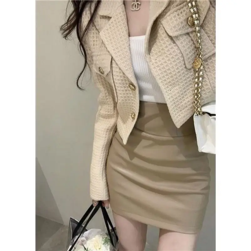 Bộ Đồ Hai Mảnh Cho Nữ, CHTK-SHOP, Phong Cách Mùa Thu, Đi Lại Đơn Giản, Phong Cách Hàn Quốc, Áo Khoác Cardigan Dài Tay, Váy Che Mông Che Sờn, Thích Hợp Cho Nữ Women Top Nhung