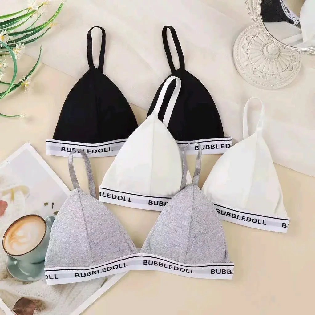 Áo Bra Nữ Vải Cotton Thoáng Mát Viền Chữ Cá Tính N9101