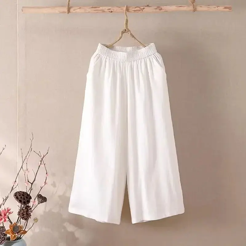Large Casual Trousers Korean Style Women'S High Edge Made Wide Leg 3/4 Pants Cutting Pants Womenswear Bottom
