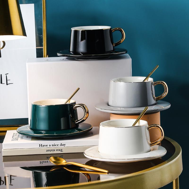 Product Introduction of Creative Coffee Cup Set, 2 Sets Ceramic Cup with Saucer, Exquisite Coffee Cup Set for Home Office Use, Drinkware 4