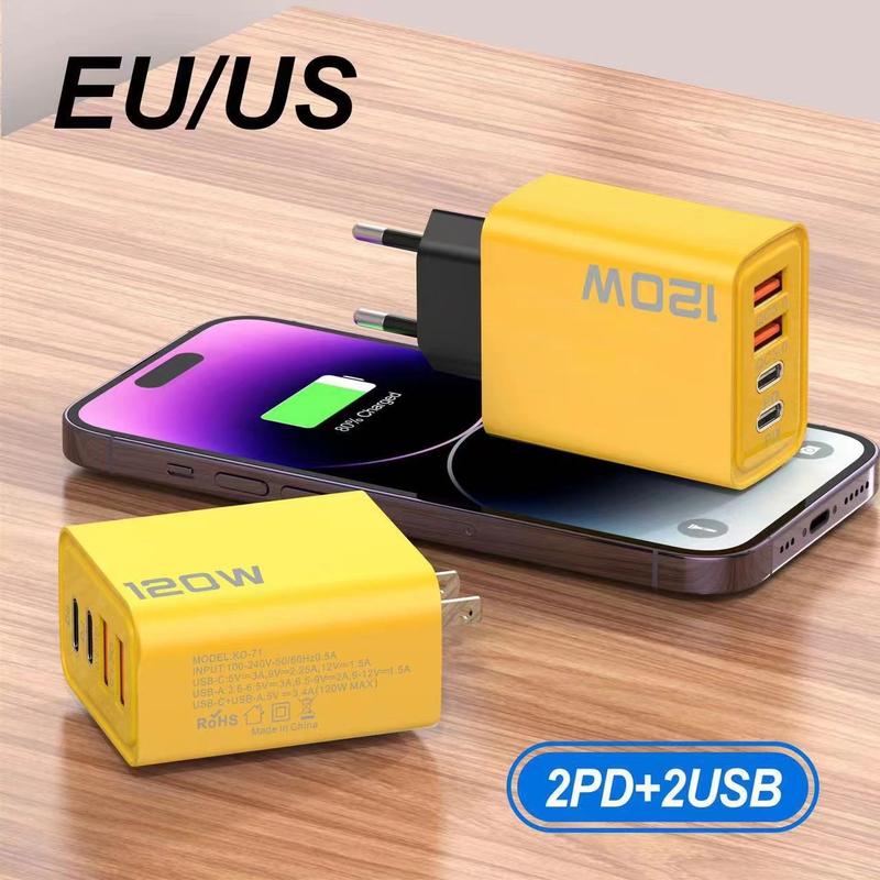 Product Introduction of Bộ sạc sạc nhanh,  USB kép + Type-C kép, Sạc nhanh PD Nhiều Cổng, Tiêu chuẩn Hoa Kỳ và Châu Âu, Tương thích với các thiết bị đầu cuối sạc Phụ Kiện Phone 120W 12