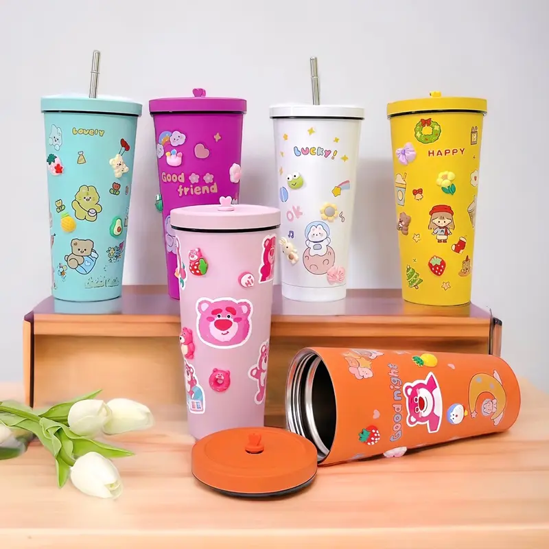 Ly Giữ Nhiệt Pastel Cao Cấp - Dung Tích 750ml - ( Tặng Kèm Túi Nhựa + Cọ Rửa + Sticker 2D và 3D ) cốc  giữ ly 1