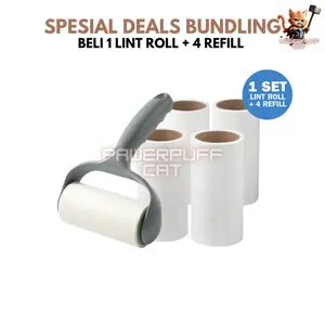 PPC Paket 4 Refill Lint Roller Sticky Roll Pembersih Bulu Kucing Debu Hewan Peliharaan Pakaian Baju