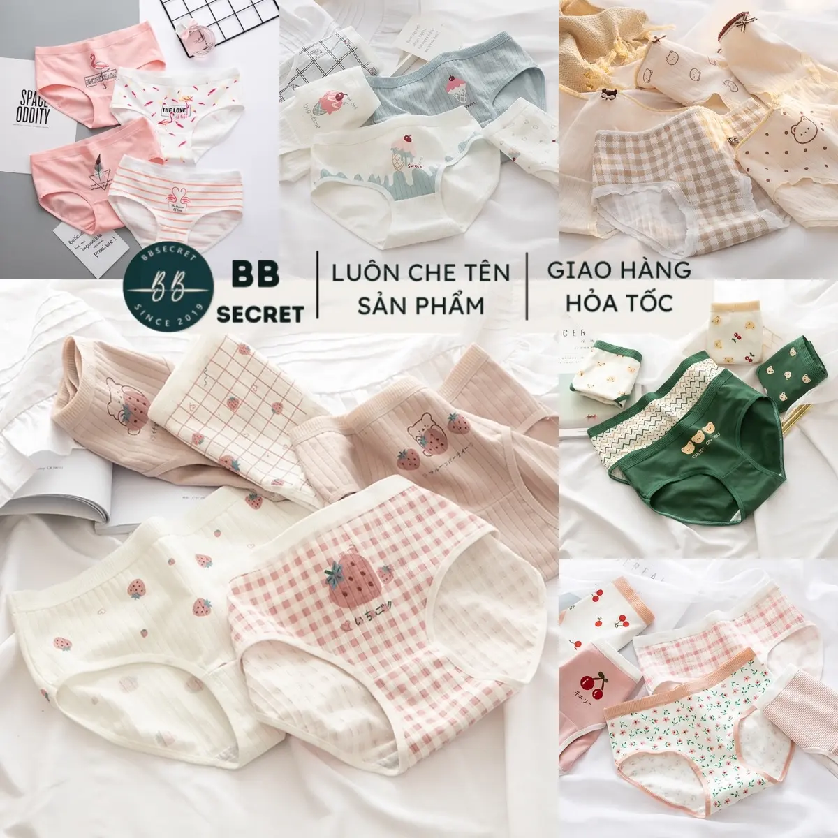 Quần lót nữ cotton set 5 chiếc nâng mông thông hơi họa tiết dễ thương - BB Secret quan lo lot đồ