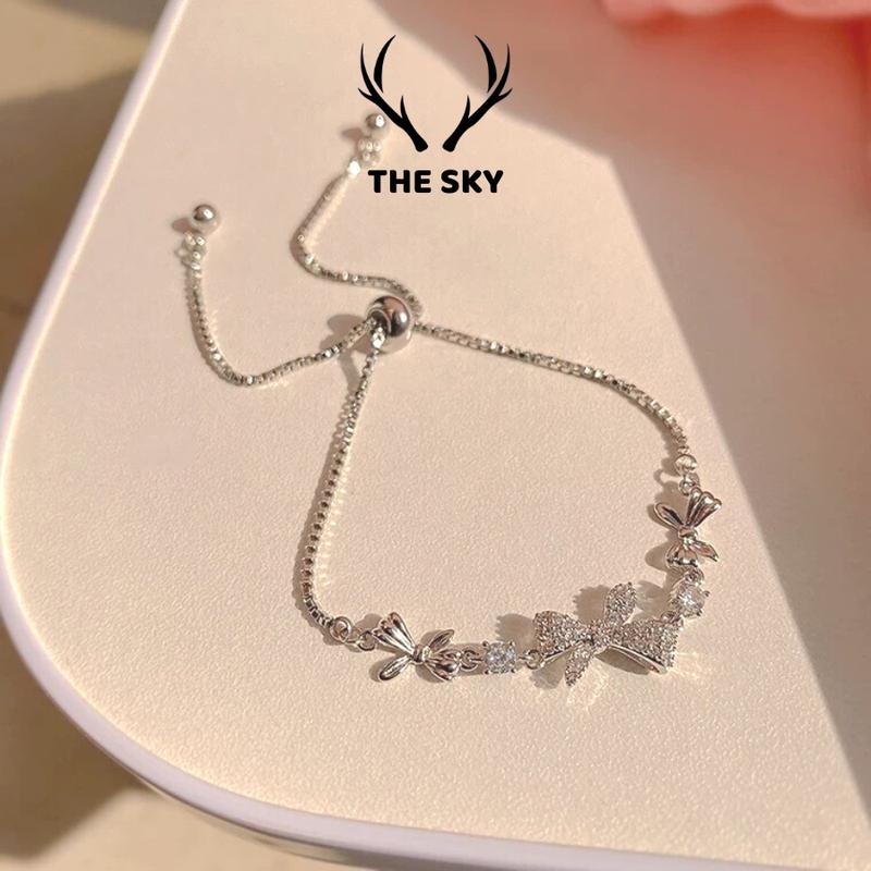 Lắc tay nữ The SKY, vòng tay dây rút ba nơ đính đá kiểu dáng tiểu thư xinh xắn TSLT012