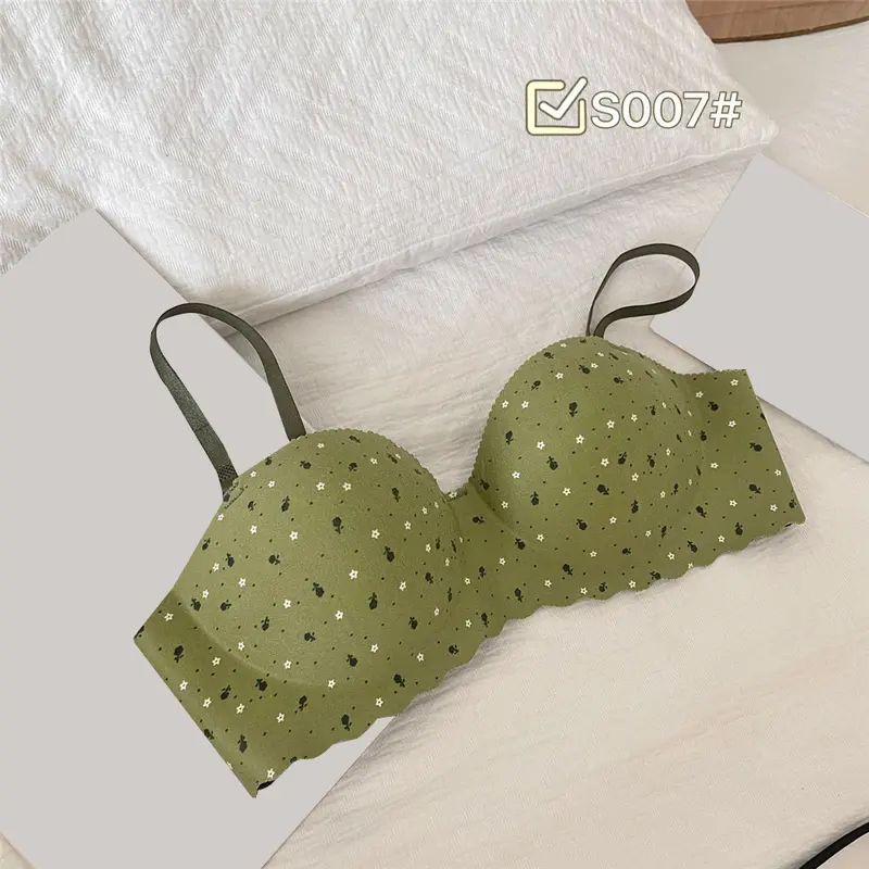 Áo Ngực Lưng Đẹp, Phong Cách Nhật Bản, Không Có Vòng Thép, Dành Cho Nữ, Một Mảnh, Nửa Cốc, Tập Hợp, Thiết Kế Chui Đầu, Ngực Bên In Họa Tiết, Bộ Sưu Tập Áo Ngực 7