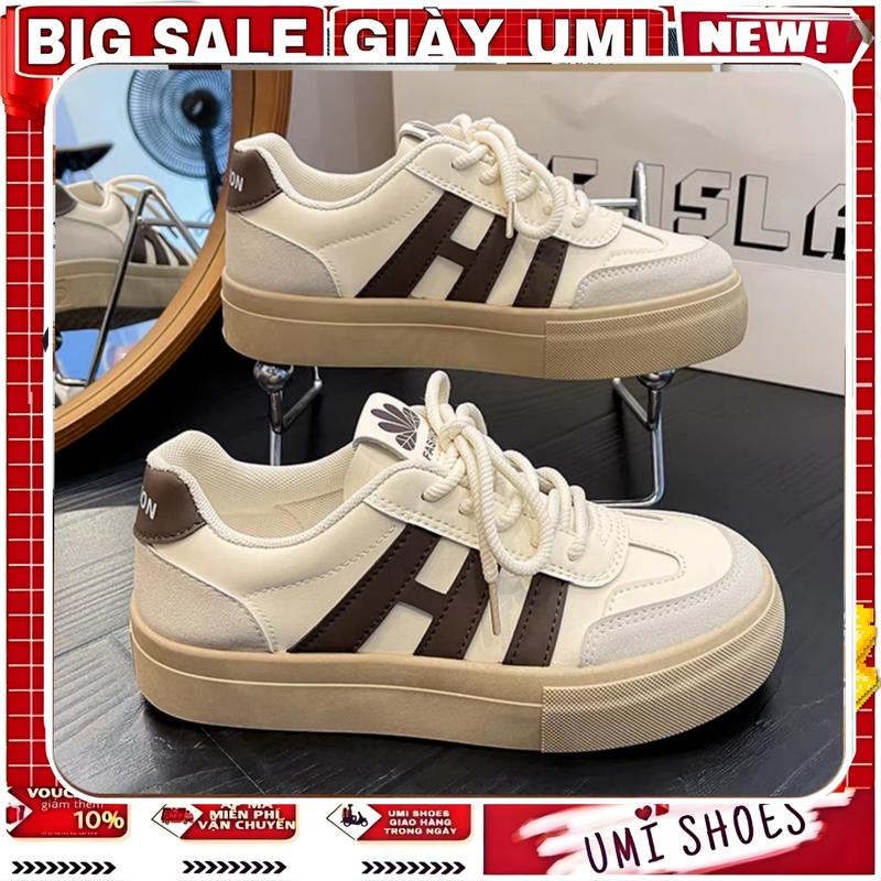 Giày Thể Thao Nữ Độn Đế cao phong cách RETRO HIHI ulzzang nâu bằng vải canvas bata mới hot đẹp cá tính đi học Shoes Sneaker