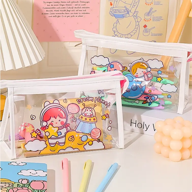 Túi đựng bút - mỹ phẩm trong suốt họa tiết hoạt hình đáng yêu - VPP THIÊN ÁI 3