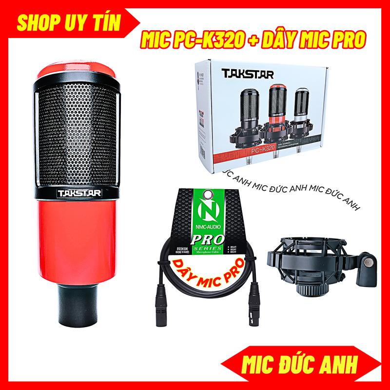 Mic Thu Âm PC K320 Màu Đỏ Đen Kem Dây XLR 48V Chất Lượng Dùng Cho Sound Card Và Mixer
